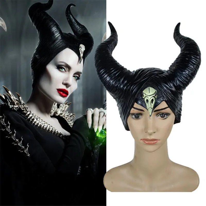 

Hot New Movie Maleficent Hat Mask Cosplay Costumes Props Evil Witch Horns Helmet Party Black Queen Halloween Gift