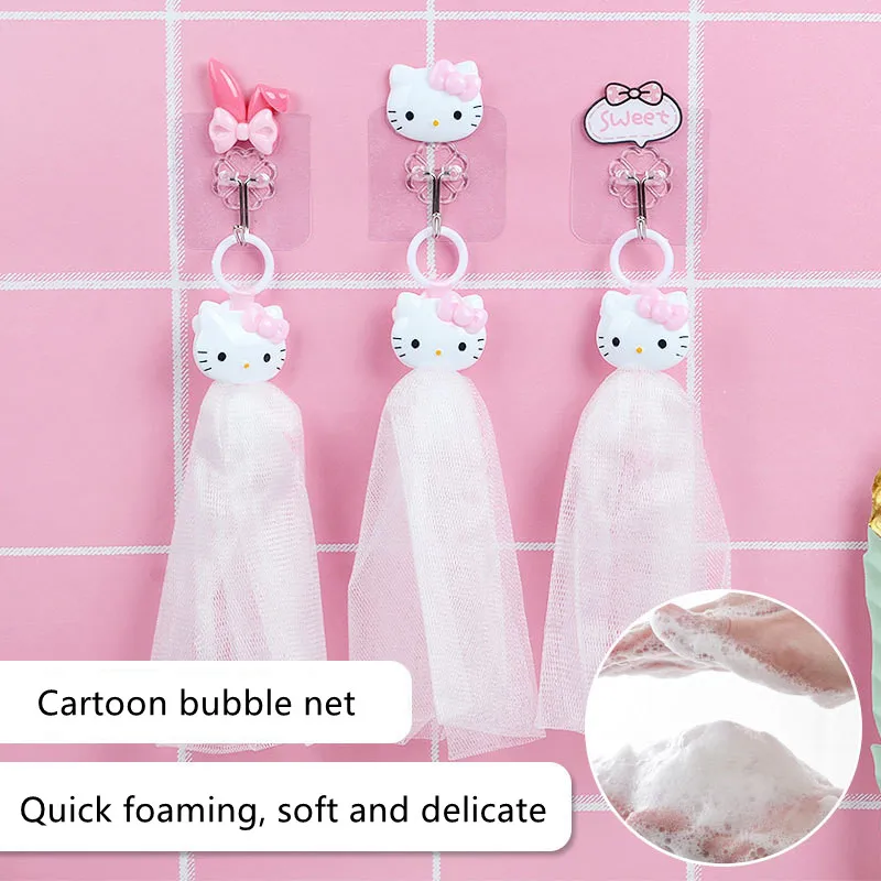 

Kawaii Sanriod Animation Peripheral Bathroom Series Kitty Cartoon Cute Facial Cleanser Foaming Net Foaming Net Soap Bag