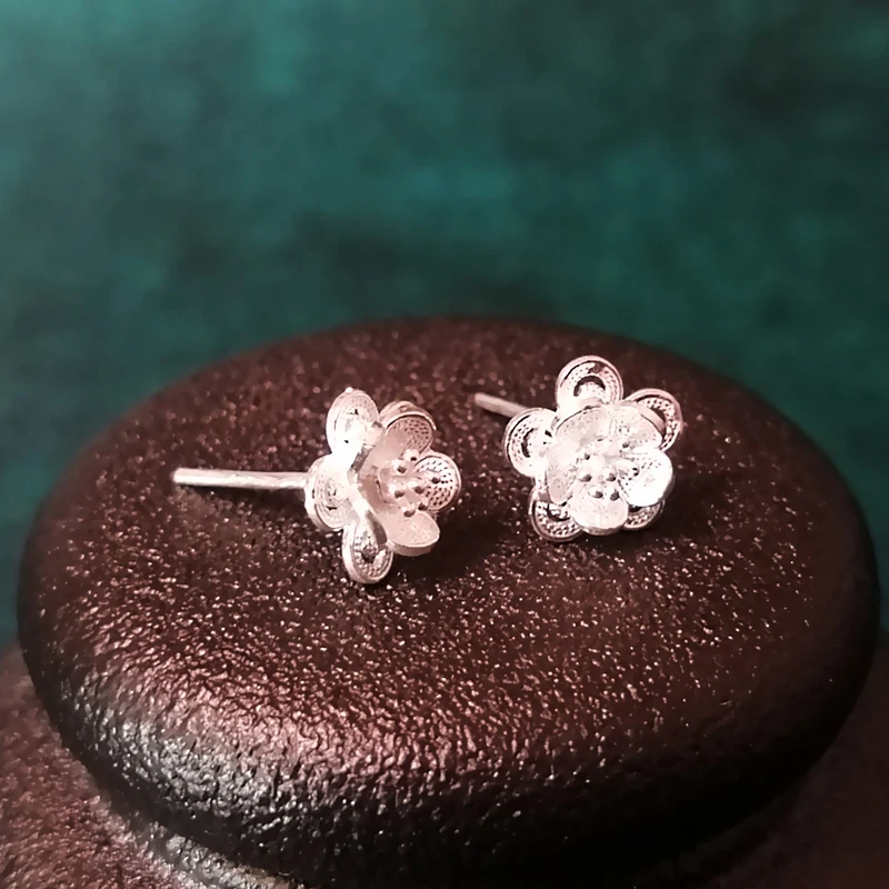 Серьги-гвоздики в виде цветка из стерлингового серебра 999 пробы для женщин