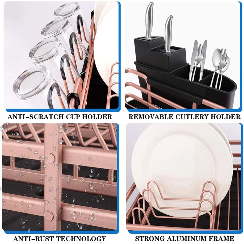 

Dish Drying Rack, Compact Rustproof Dish Rack and Drainboard Set, Dish Drainer with Adjustable Swivel Spout