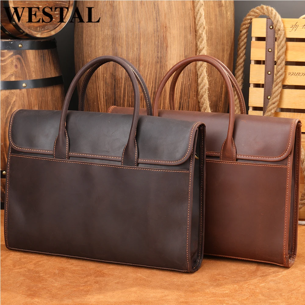 WESAL Men's Leather Briefcase Bag High Quanlity Shoulder Bags For 15 inch Laptop Men Business Messenger Bags Daily Work Tote Bag