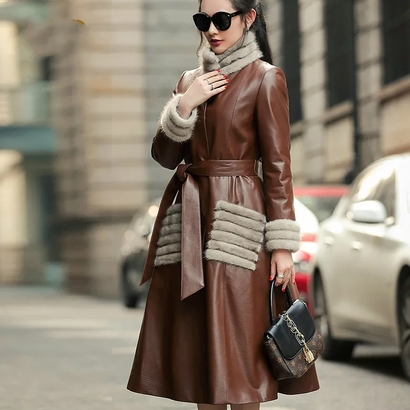 

Autumn Winter Genuine Leather Jacket Women Coat Female Down Coats Real Mink Fur Collar Fashion 2021 Mujer Chaqueta Pph1690