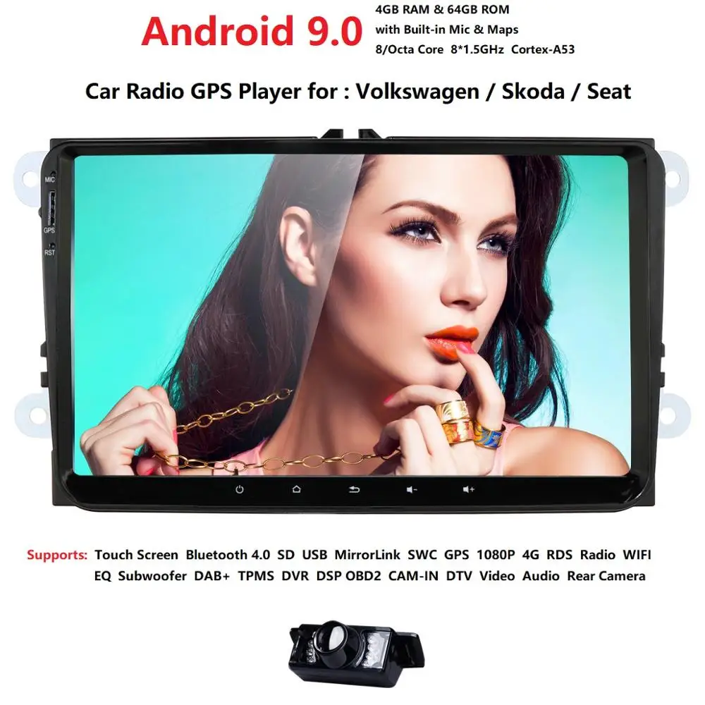 Новинка! " Android 9,0 автомобильный gps навигатор для VW Volkswagen SKODA GOLF 5 Golf 6 POLO PASSAT B5 B6 JETTA TIGUAN dvd плеер BT RDS