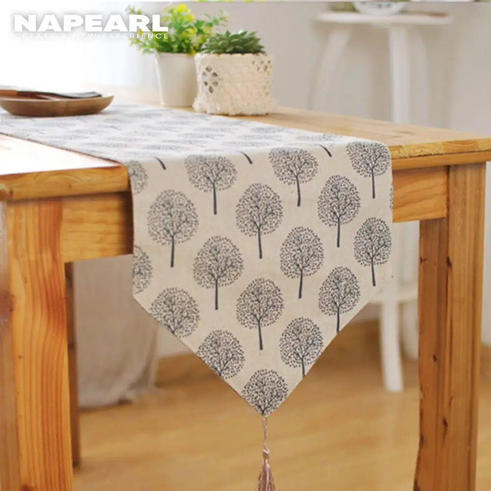 NAPEARL 1 шт. Φ 30x180 см с рисунком синего и белого дерева льняная скатерть столовое