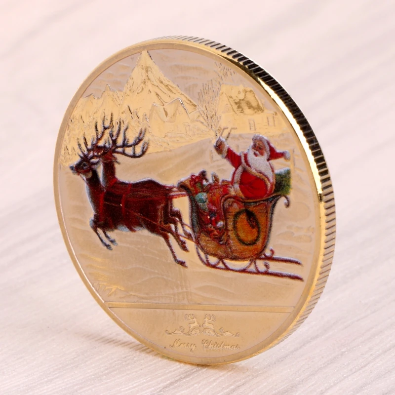 

Merry Christmas Santa Claus Deer Sleigh For New Year Commemorative Coin Souvenir Y4UB