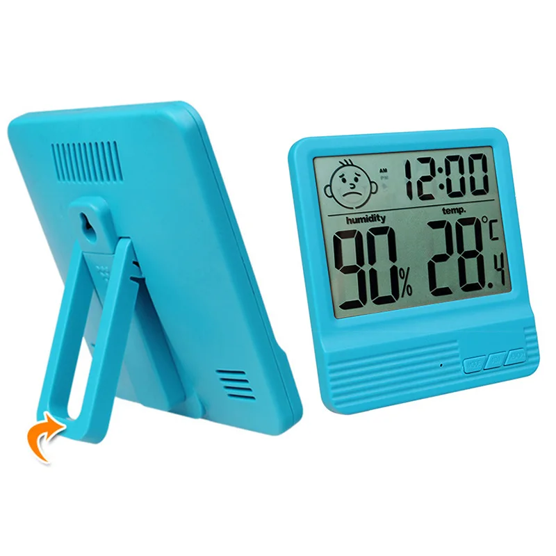 1PCS Digital Thermometer Hygrometer Meter Indoor Smile Face Temperature Humidity Monitor Date Time Display With Clock 4 Colors |