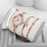 4 pcs suit elegant bracelet watch ladies luxury fashion quartz watch wristwatch rose gold diamond watches women clock orologio