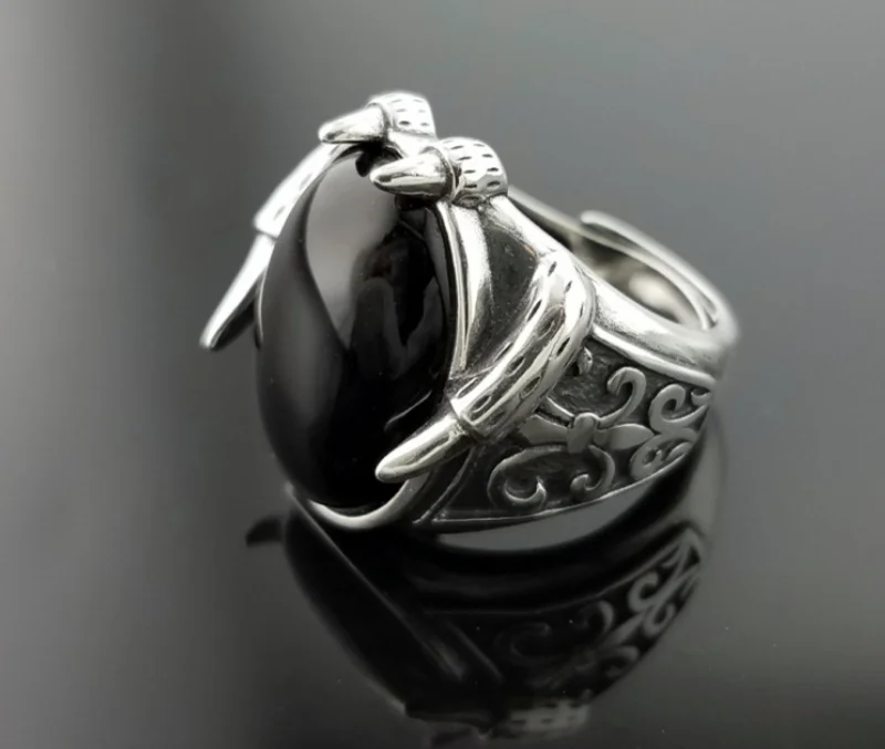 

Real 925 Silver Black Garnet S925 ring For Men Paws Fashion Open Size ring Sterling Silver Thai Silver Jewelry