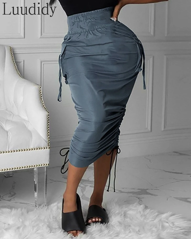 

Женская Однотонная юбка-карандаш с высокой талией, повседневные Облегающие юбки с карманами