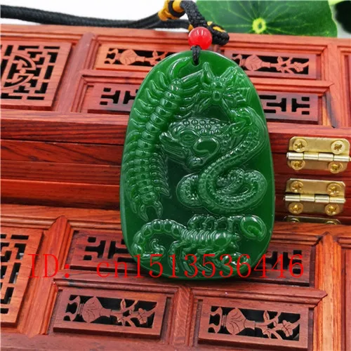 العقرب ثعبان منحوتة قلادة من اليشم الطبيعية الصينية الخضراء حلية قلادة الجاديت مجوهرات موضة محظوظ تميمة هدايا للنساء