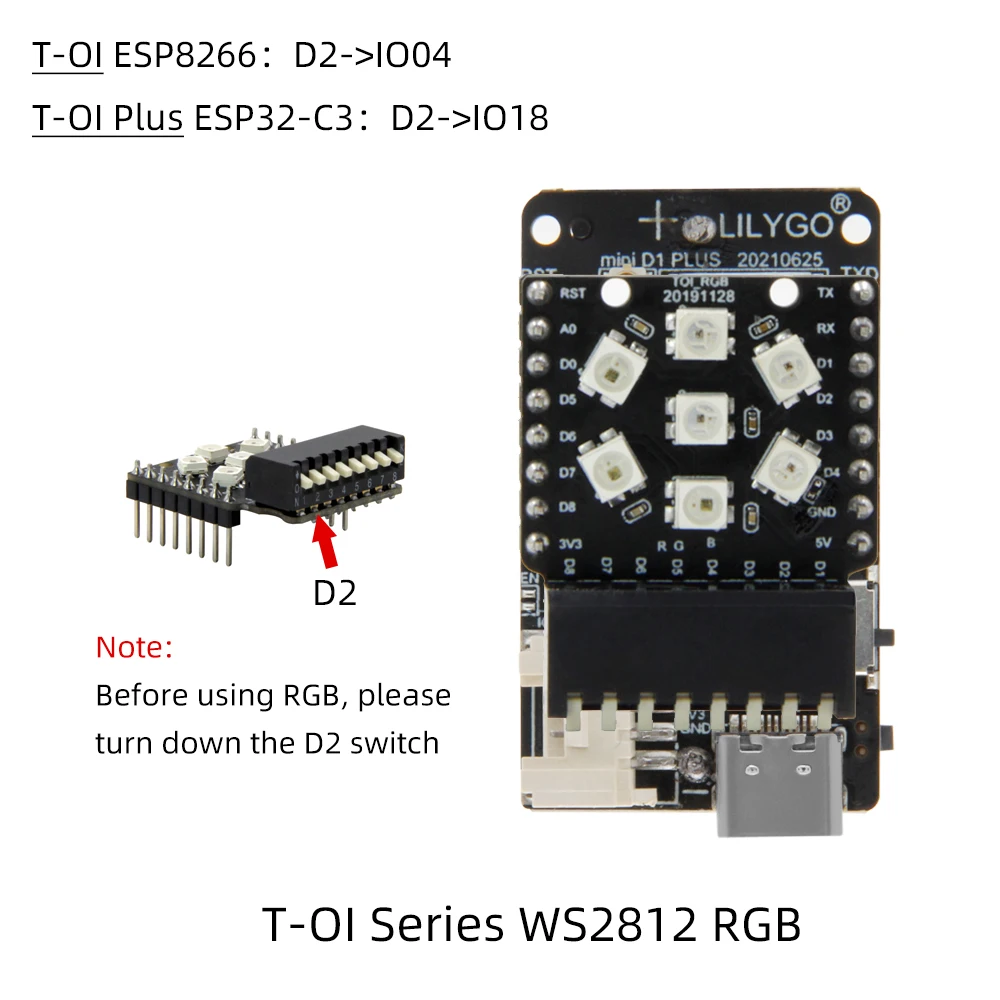 LILYGO®Плата расширения TTGO T-OI WS2812 RGB для головного устройства ESP8266 держатель