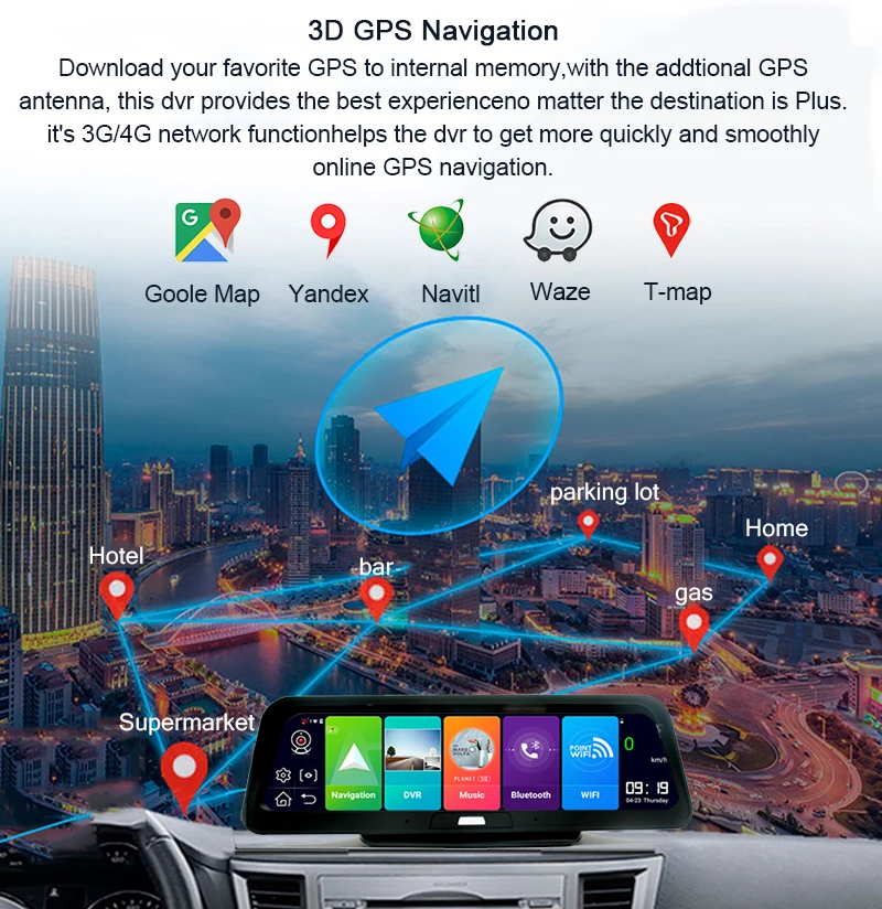 Автомобильный видеорегистратор Anfilite 4G ADAS 10 дюймов Android 8 1 OS GPS-навигатор с двумя