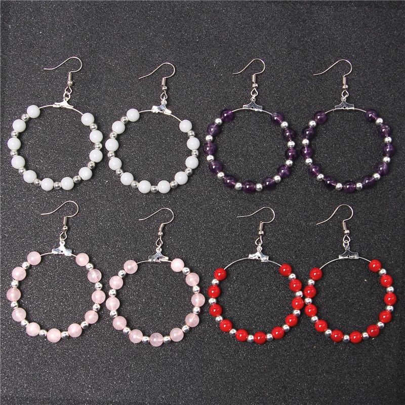 Серьги с натуральным камнем пурпурные аметисты серьги бисером из кристаллов