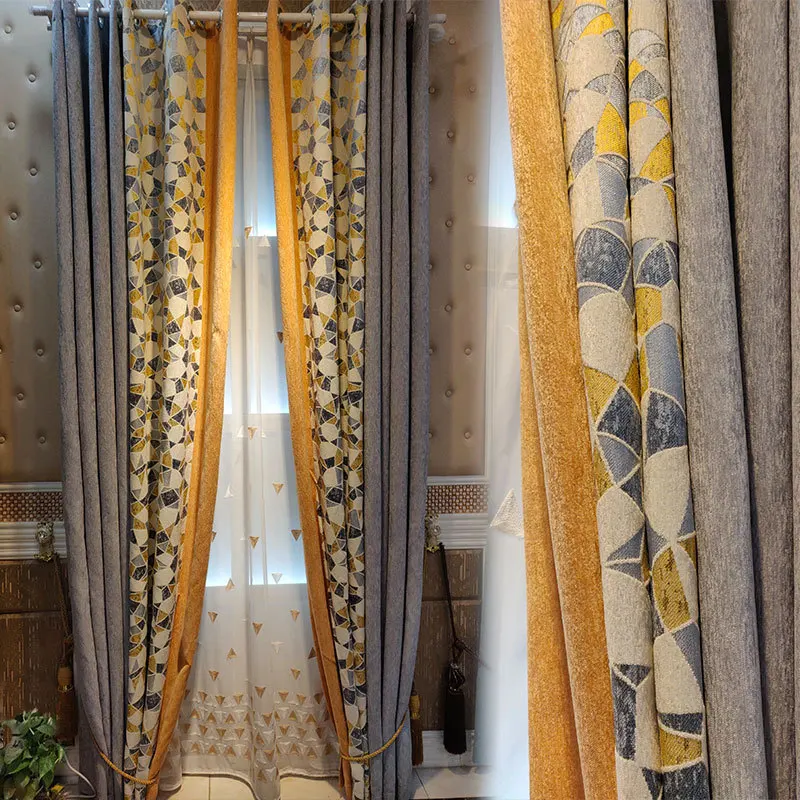 Пользовательские шторы скандинавские жаккардовые геометрические серые