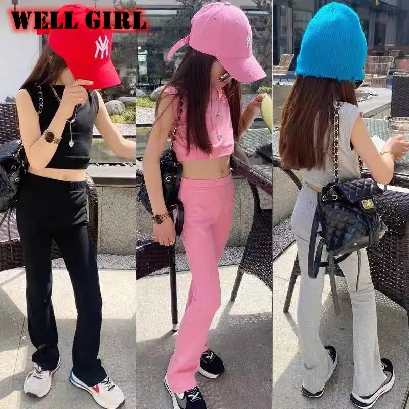 Спортивный костюм для девочек 3-16 лет комплект из двух предметов укороченный топ