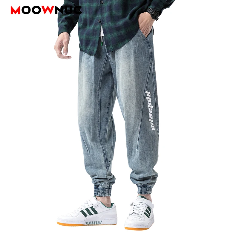 

Джинсы мужские свободные до щиколотки, повседневные брюки из денима, уличная одежда, дизайнерские спортивные штаны в стиле хип-хоп, весна-ле...