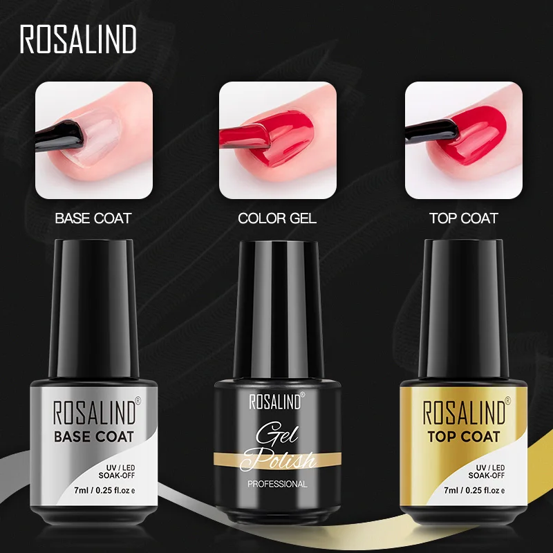 ROSALIND 7ml Base&ampTop Coat Gel Nail Polish Transparent Primer Semi Permanent For Art Design Soak Off Varnish | Красота и здоровье