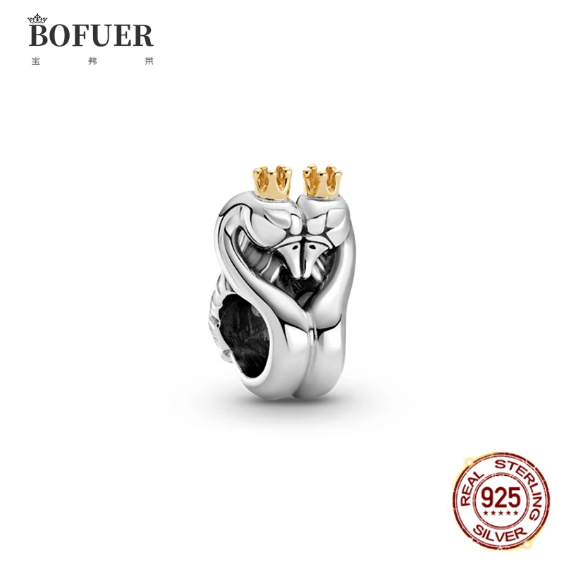 

BOFUER Two Swans Charm Hot 925 Sterling Silver Love Bead Fit 925 Original Pandora Bracelet DIY Silver Jewelry For Women 536B