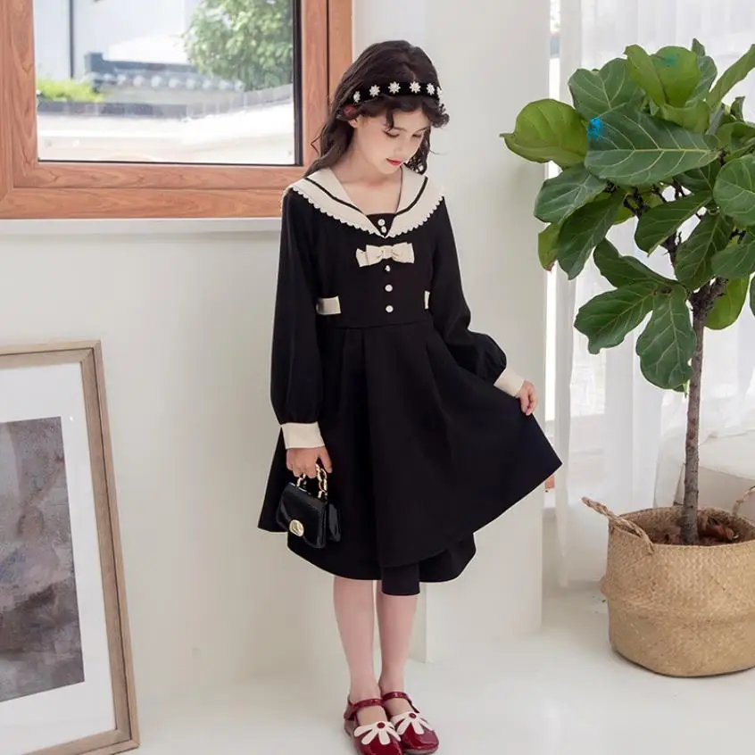 

Japanese Style Autumn Dress Mori Girls Sailor Collar Long Sleeve College Preppy Style Sweet Ruffles Bow Kawaii Cute Dress L1147
