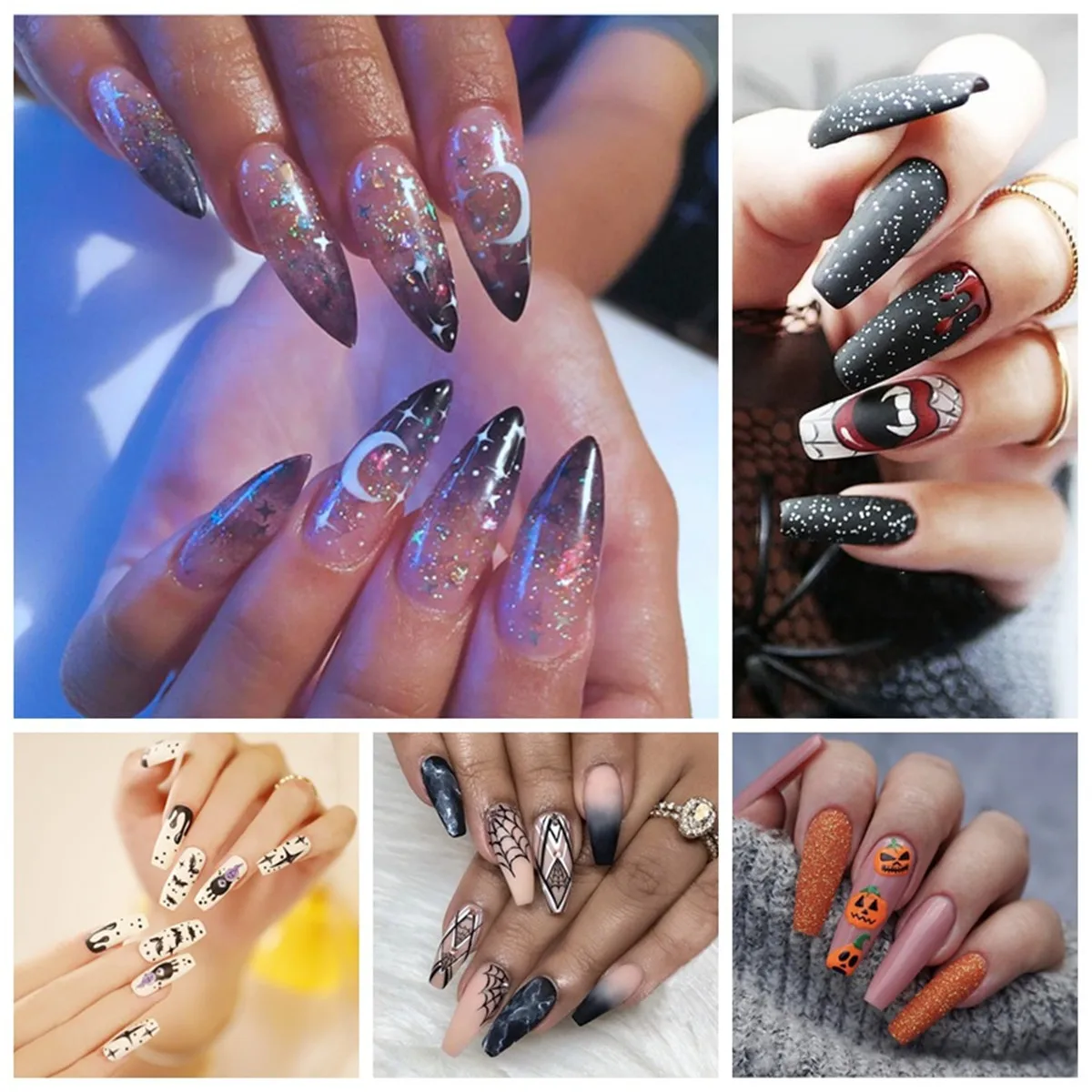 

24Pcs Halloween Ballerina Stiletto False Nail Long Tips Spider Web Fake Nails