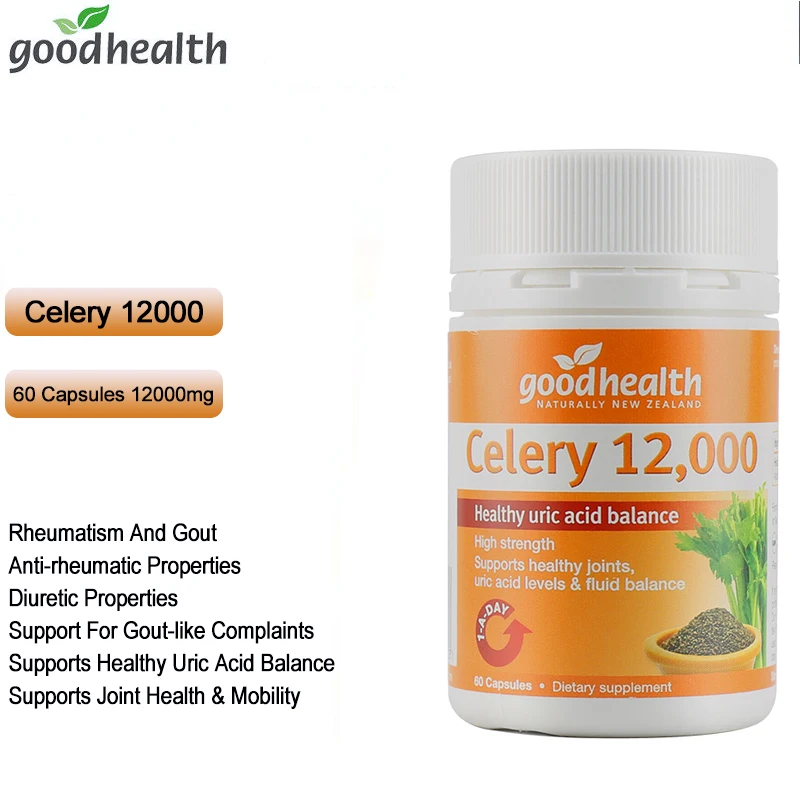 

Good Health Celery 12000mg 60 Capsule Uric Acid Fluid Balance Joints Rheumatism Gout Relax Nervous System Diuretic Properties