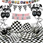 Черный, Белый Цвет гоночный автомобиль вечерние деко сервисы Шахматный набор одноразовой посуды черно-белый флаг вечерние поставки Baby Shower деко для детей