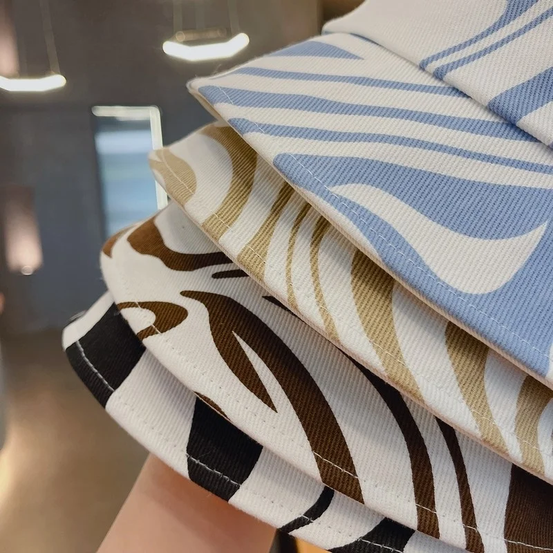 

2021 Fashion Summer Cotton Striped Print Bucket Hats Caps For Women Men