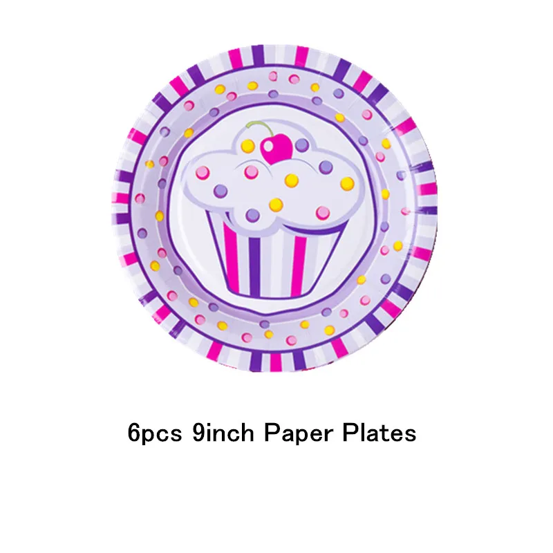 9 inch Plate-6pcs Розовый Кекс тематическая вечеринка на день рождения украшения Детские праздничные принадлежности одноразовые столовые приборы бумажные стаканчики и тарелки салфетки детский душ - Цвет: 9 inch Plate-6pcs
