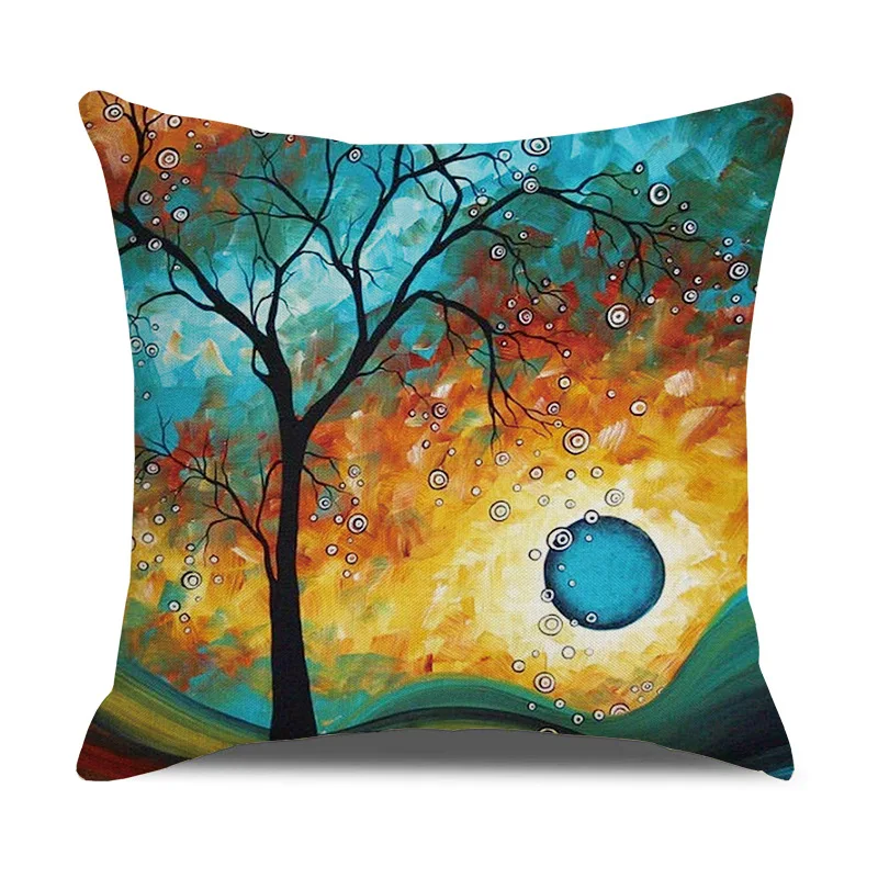 

Hand-Painted Retro Rural Color Cities 45*45cm Cushion Cover Linen Throw Pillow Car Home Decoration Decorative Pillowcase