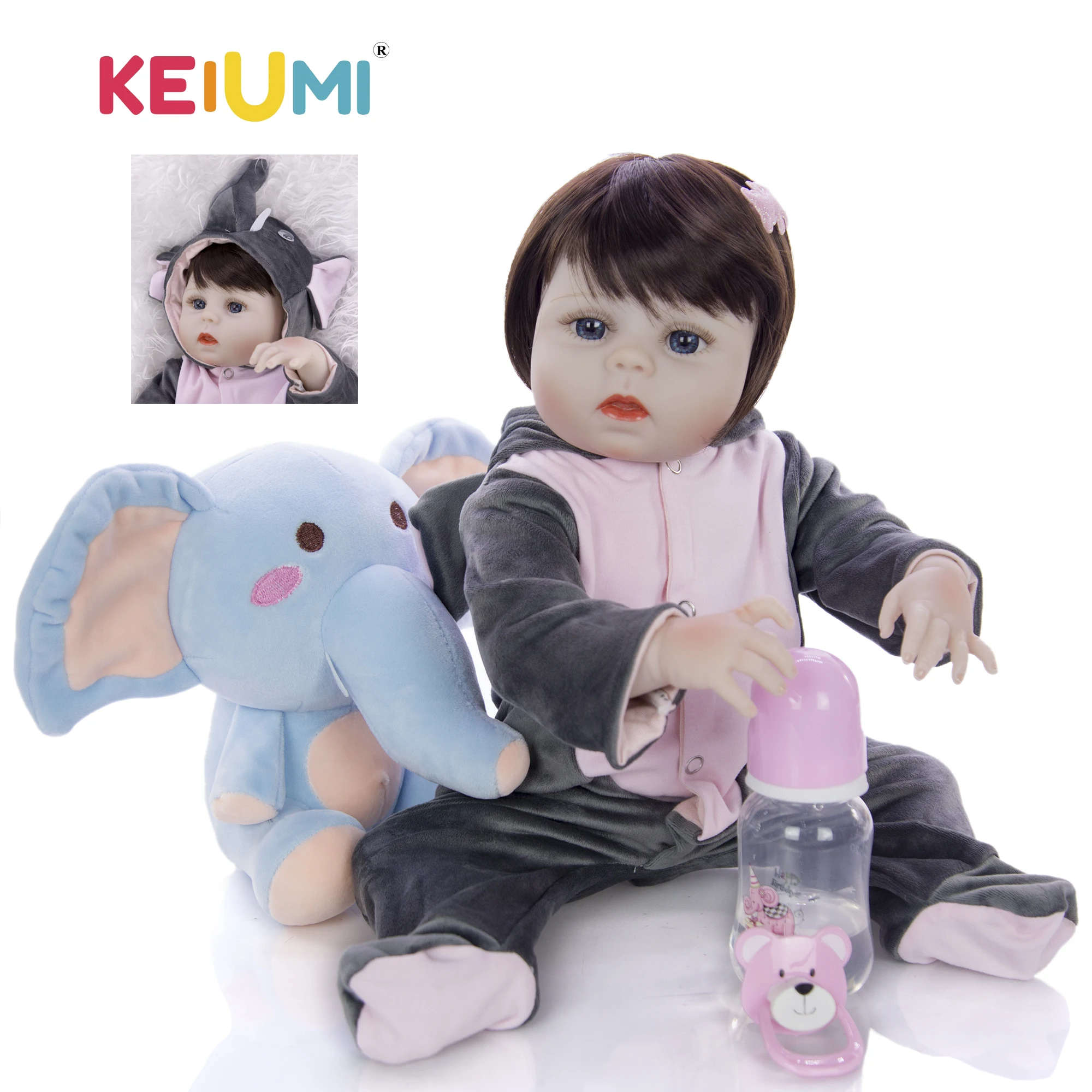 Мультфильм Косплей Слон Reborn Baby Doll девочка 19 дюймов водонепроницаемый полный