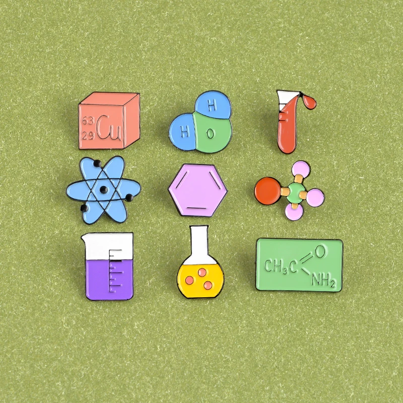 Эмалевые булавки для любителей науки Броши из мультяшной научной серии с