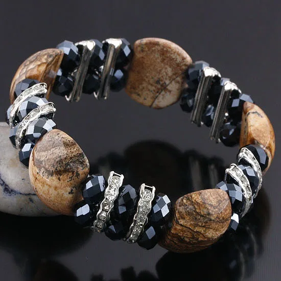 

8inch Vintage Picture Jasper Crystal Bracelet Healing Reiki Stone Charms For Bracelet Men Women Jewelry