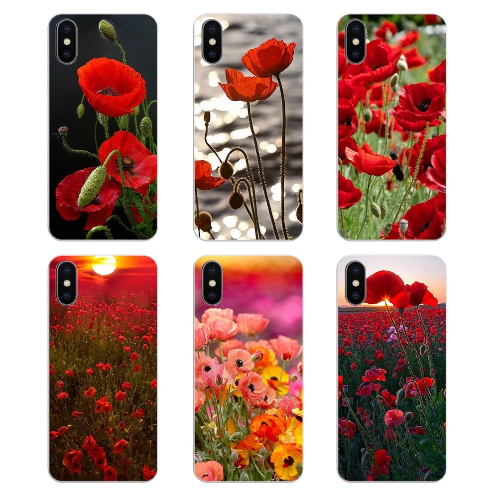 Силиконовый чехол для телефона Красные маки васильковые цветы художественный