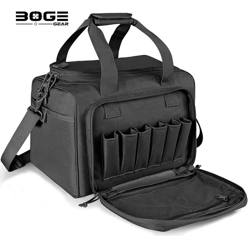 

Tactical Gun Range Bag for Handguns and Ammo Shooting Duffle Range Pistol Bag with Magazine Slots Multiple Compartments Black