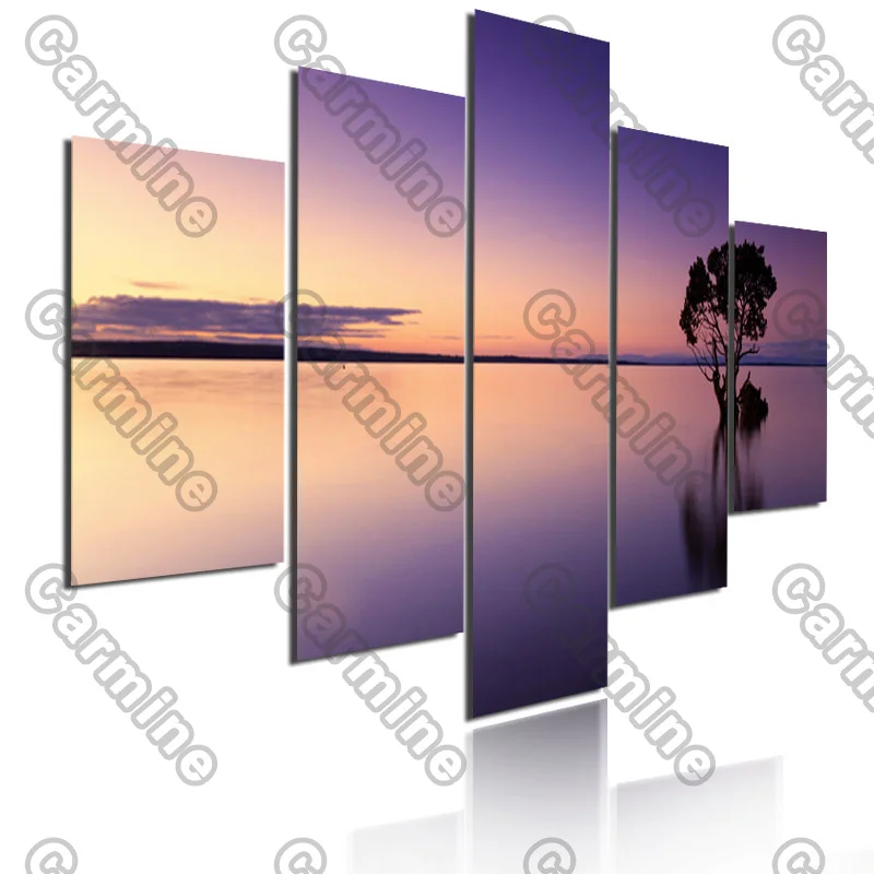 

Poster Purple Sky Seascape Reflection Landscape Canvas Painting 5Pcs Posters Painting Wall Art Decoration for Living Room