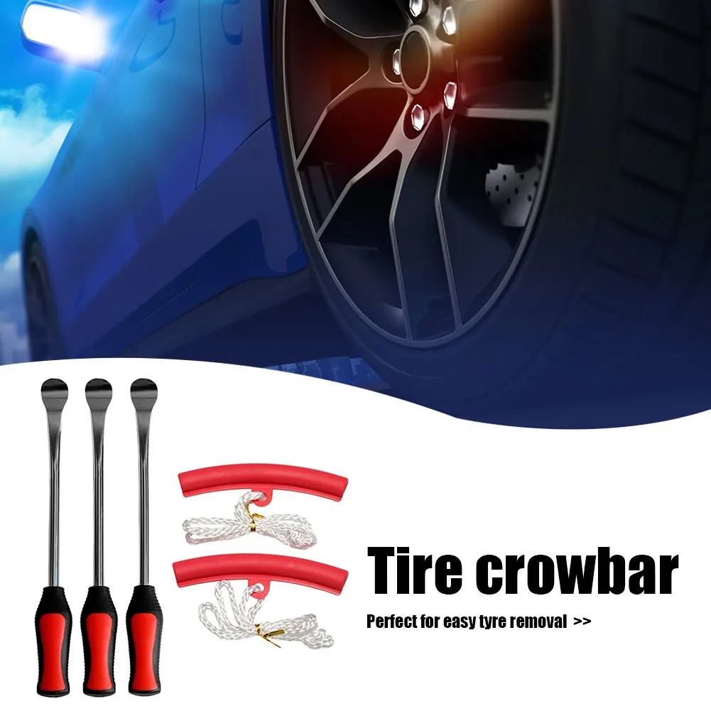 

3pcs Tire Spoon Lever Irons Valve Caps Motor Bike Car Tire Irons Tool Kit with 2 Rim Protectors for Car Motorcycle Bike Red