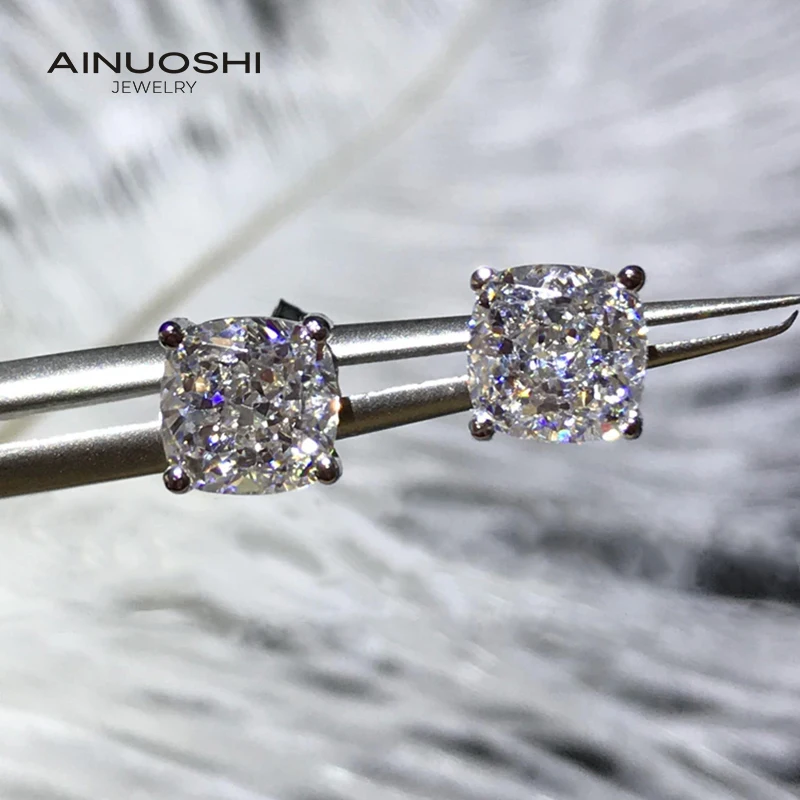 

AINUOSHI Classic 925 Sterling Silver 6x6mm Cushion Cut Simulated SONA Diamond Four Claws Stud Earrings For Women Earrings