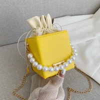 designer handbags pearl chain top handle bags bucket bag leather candy color purse crossbody bag square bag chain bags for women