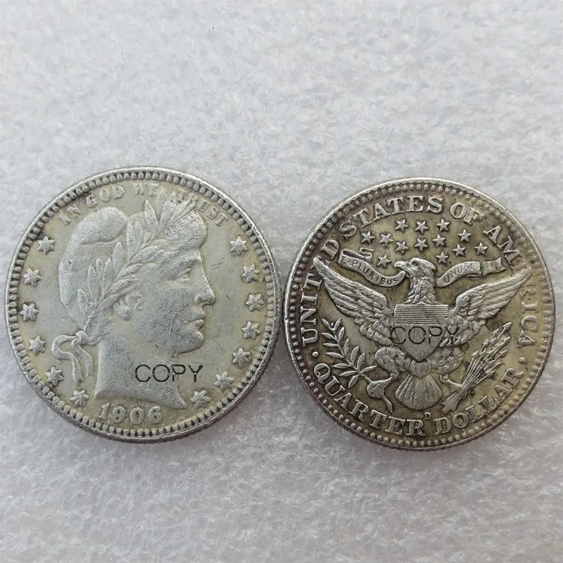 

USA Barber Quarter Dollars 1906 1906-D 1906-O Different Mint Silver Plated Copy Coin