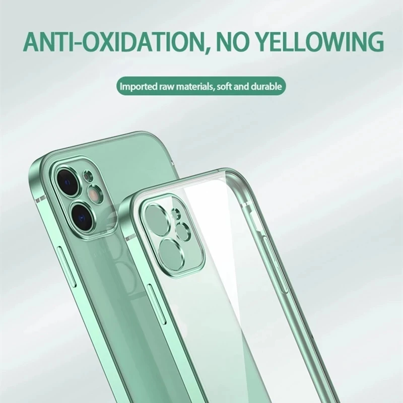 

Luxury Plating Square Frame Transparent Case For iPhone 12 11 Pro Max Mini iPhone SE 2020 x xs xr 6 6S 7 8 plus Soft Clear Cover