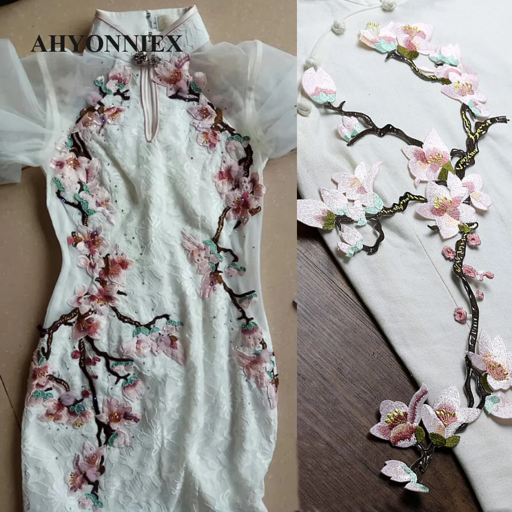 Высококачественная вышитая нашивка с цветами большого размера 23x46 см веточками