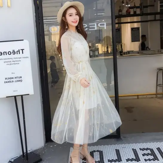 Сексуальное Сетчатое летнее платье для женщин 2020 плиссированное с вышивкой в