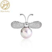 zhijia top brand delicate silver color crystal rhinestone pearl bee animal pins brooches for women jewelry accessories