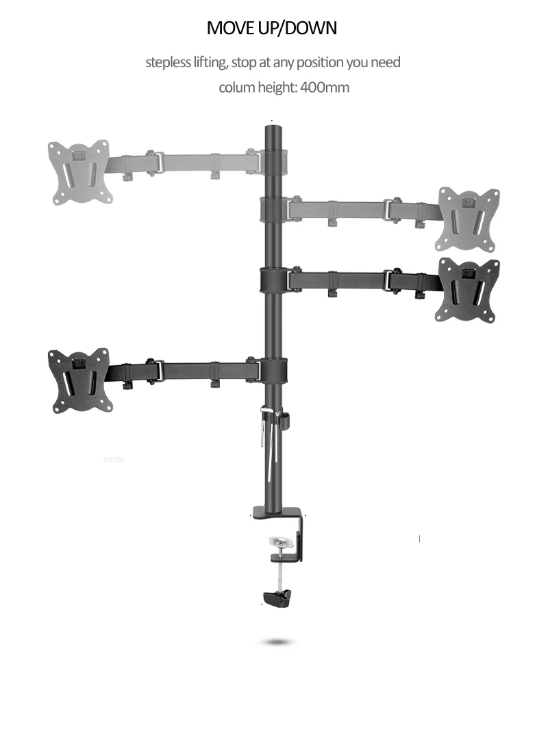 (80cm) DL-T902-380II Full Motion three Monitor desktop stand Holder 10"-27" clamp grommet hole base PC Mount foldable Arm 12kg |