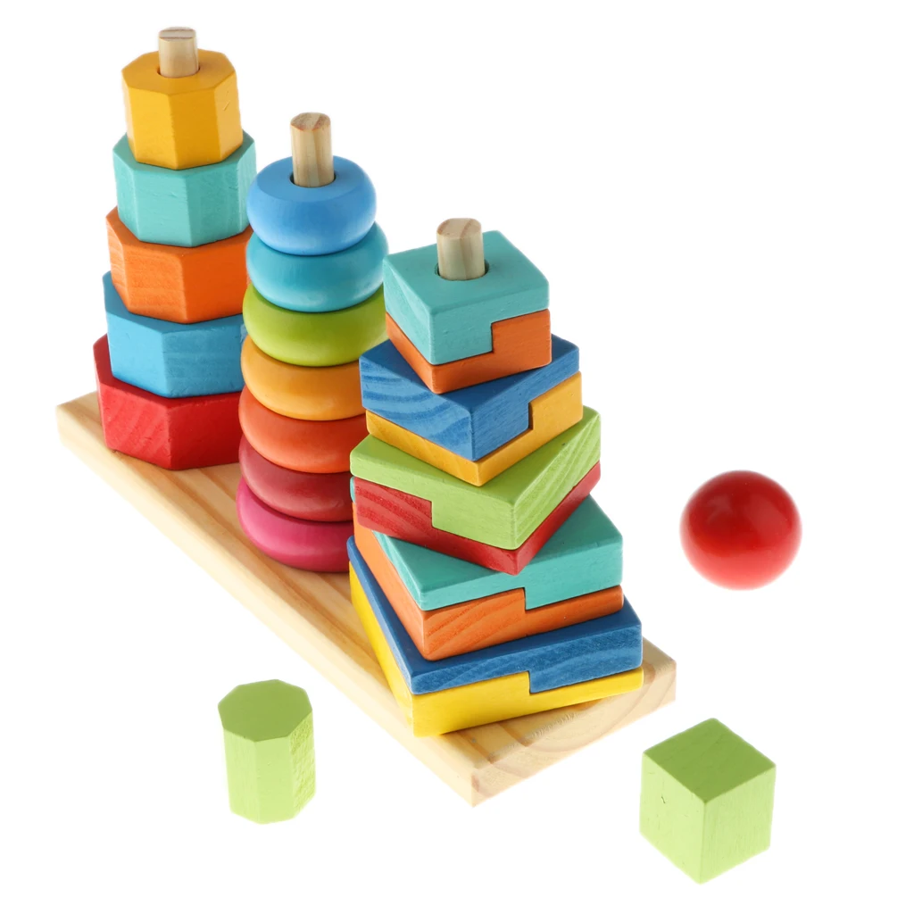 

Color and Shape Training Toys Rainbow Stacking Tower with Wooden Pieces