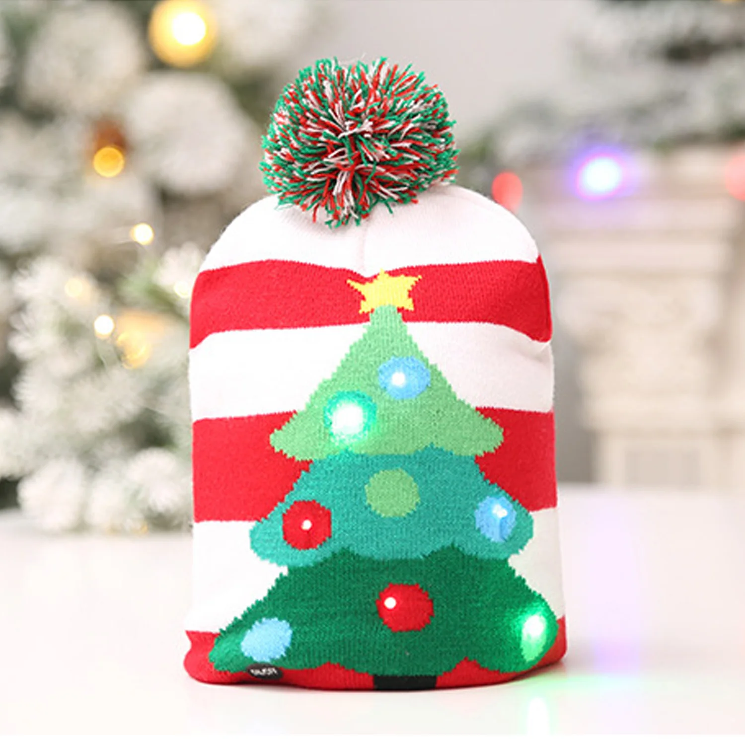 Behogar/Модная теплая вязаная шапка унисекс со светодиодной подсветкой для