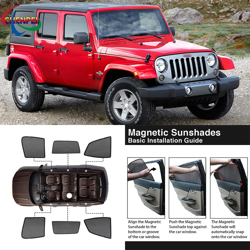Car Side Windows Magnetic Sun Shade UV Protection Ray Blocking Mesh Visor For Jeep Wrangler Curtain Accessories