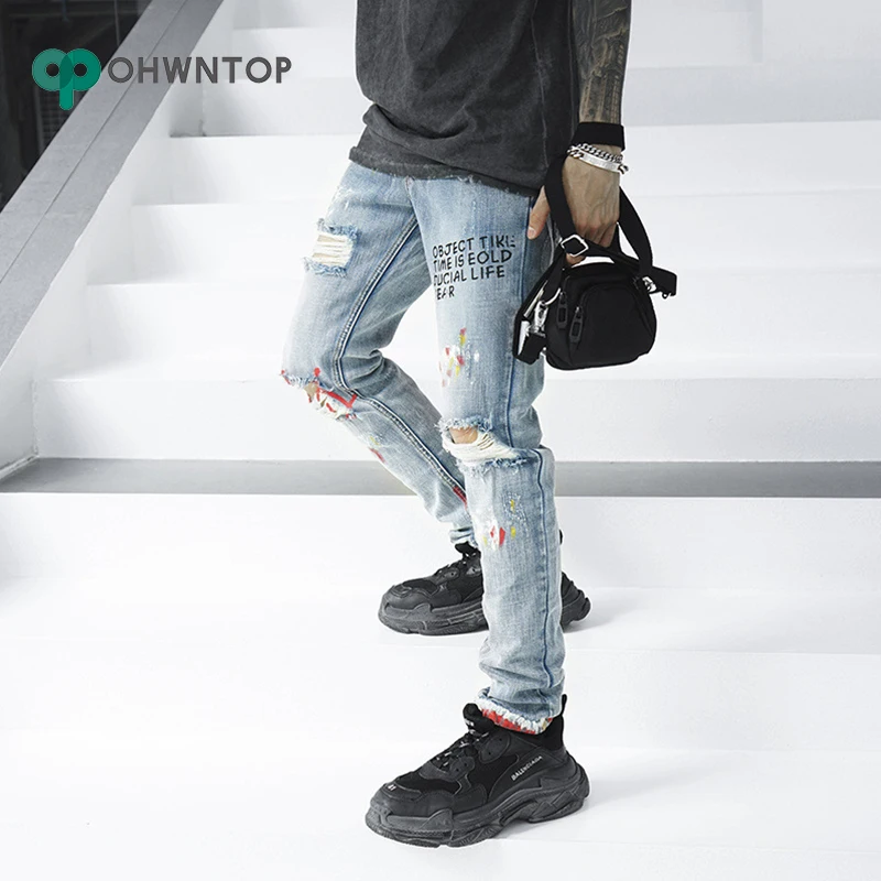 Джинсы мужские прямые в ретро стиле повседневные штаны из денима потертые брюки