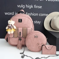 3 sets pendant bear women backpack fashion leather shoulder bag for teenage girls student shoulder bag dropshipping new look in