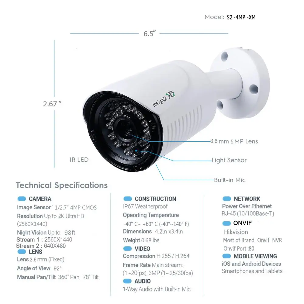 Kingcam H.265 металлическая Антивандальная 48 В POE IP камера 4MP/1080 P безопасности, видеонаблюдение, водонепроницаемая открытая CCTV Проводная камера s